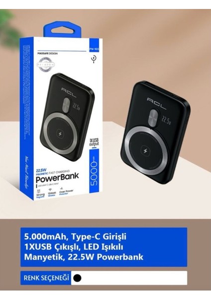 PW-103 5.000MAH 22.5W, Manyetik Type-C Girişli 1xusb-A Çıkış Powerbank fiyatları