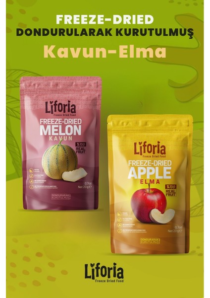 2’li Dondurularak Kurutulmuş Kuru Meyve - Sağlıklı Atıştırmalık - Kavun ve Elma Kurusu Freeze Dried