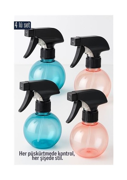 Boş Sprey Şişe 4 x 250 ml 4 Adet 250 ml Renkli Sprey Şişe – 4’lü Çok Amaçlı Set