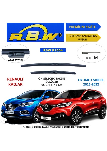 Renault Kadjar (2015-2022) Ön Silecek Süpürgesi 650MM + 430MM