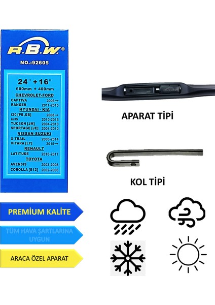Chevrolet Captiva (2006-2013) Ön Silecek Süpürgesi 600MM + 400MM fiyatları