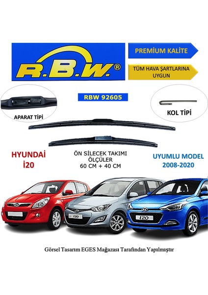 Hyundai I20 (2008-2020) Ön Silecek Süpürgesi 600MM + 400MM