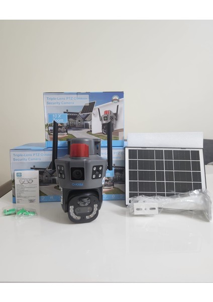 Tekrenkmarket O-kam Okam Pro 6020 Güneş Enerjili 10 x Zoom Gece Görüş 15MP 3 Lens 4g Akıllı Kamera