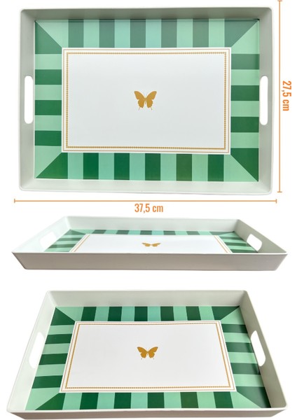 Çay Kahve Sunum Tepsisi, Çizgili Desen, Renkli, 1 Adet, 375X275 mm
