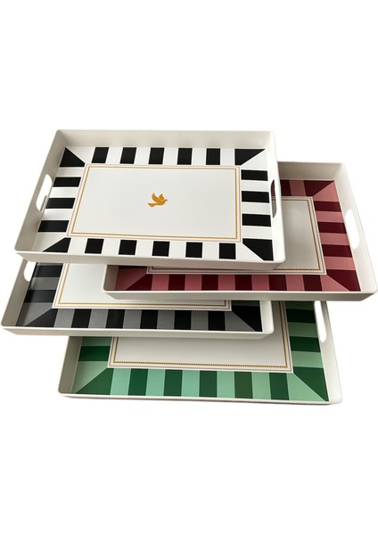 Çay Kahve Sunum Tepsisi, Çizgili Desen, Renkli, 1 Adet, 375X275 mm fiyatları