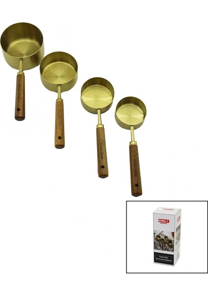 4pcs Gold Metal Ölçü Kaşık Set Otantik Ağaç Kulp 1cup: 250ML - 1/2 Cup: 125ML - 1/3 Cup: 80ML - 1/4 Cup: 60ML (4887)