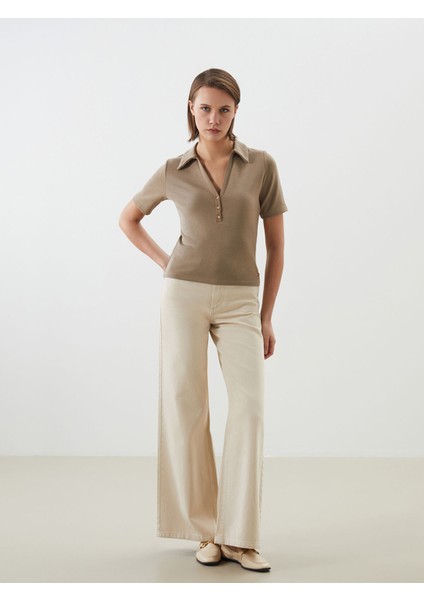 Yeni Sezon Polo Yaka Modal Karışımlı Kadın Tişört fiyatları