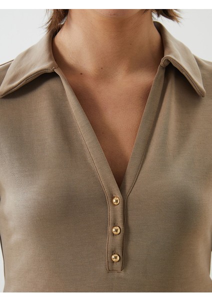 Yeni Sezon Polo Yaka Modal Karışımlı Kadın Tişört modelleri