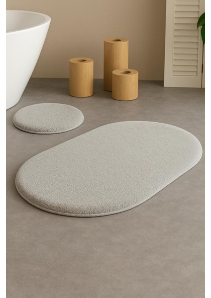 Ekru Peluş 2'li Kaymaz Taban Banyo Paspas Takımı