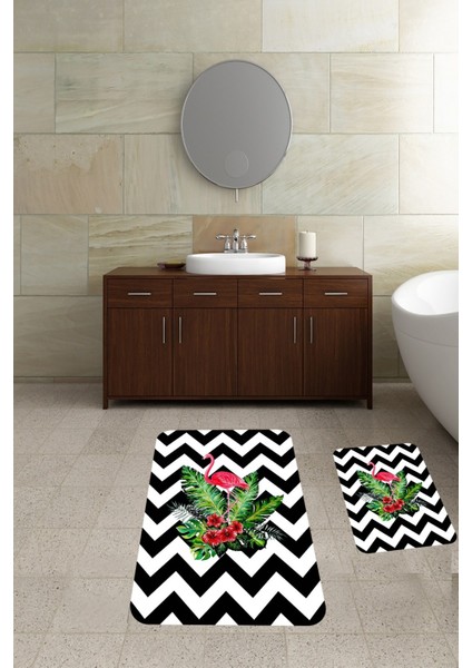 Pembe Filamingolu Banyo Halısı ve Klozet Takımı, Kaymaz Tabanlı, Şık ve Konforlu