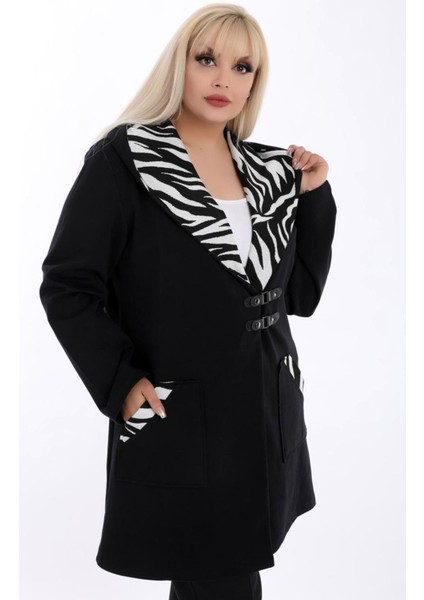Kapüşonlu Cepli Zebra Desen Detaylı Rahat ve Dökümlü Hırka indirimleri