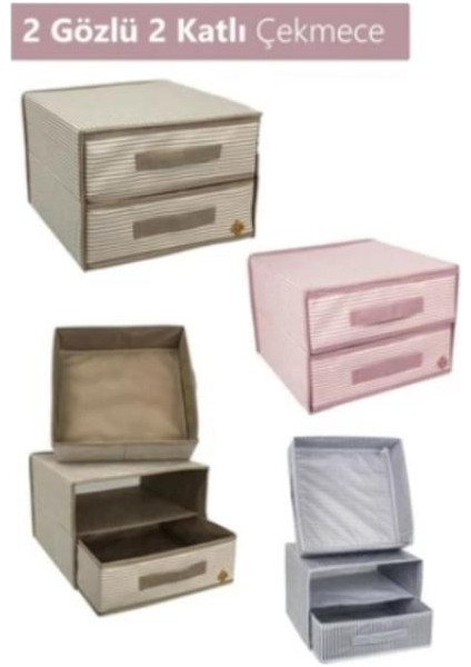2 Katlı Bölmeli 2 Çekmeceli Dolap Içi Organizer Hurç Düzenleyici