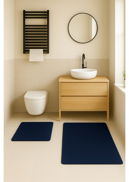 Lacivert Modern Dekoratif Kaymaz Taban Banyo Paspası ve Klozet Takımı 50X80-40X50 cm fiyatları