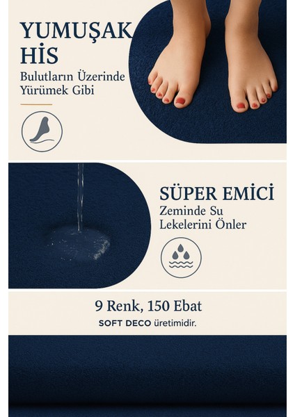 Lacivert Modern Dekoratif Kaymaz Taban Banyo Paspası ve Klozet Takımı 50X80-40X50 cm fırsatları