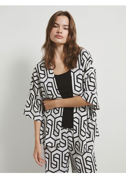 Yeni Sezon Şal Yaka Desenli Kadın Kimono