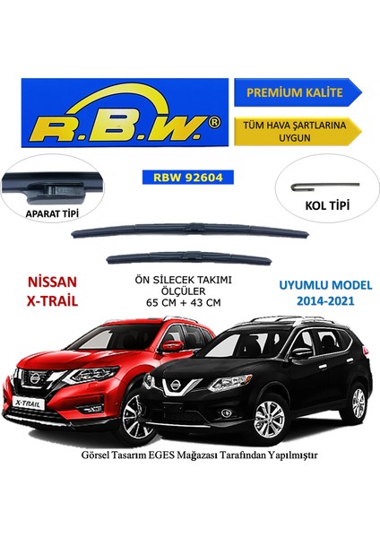 Nissan X-Trail (2014-2021) Ön Silecek Süpürgesi 650mm + 430mm