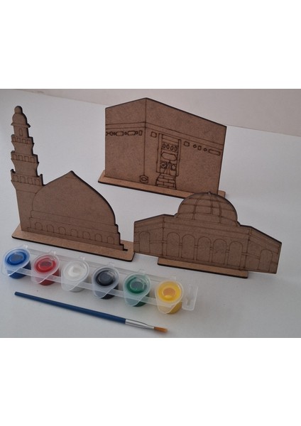 3 Mescid Cami Maket Ahşap Boyama Dini Aktivite Okul Kurs Etkinlik 1 Adet Boya 1 Adet Fırça Hobi Seti modelleri