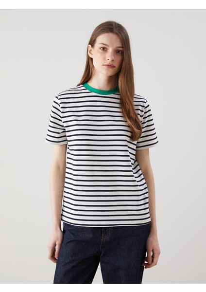 Yeni Sezon Bisiklet Yaka Çizgili Kadın Tişört