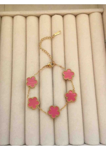 Gold Pembe Yonca Model Kadın Çelik Bileklik modelleri