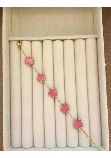 Gold Pembe Yonca Model Kadın Çelik Bileklik fırsatları