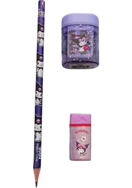 Kurşun Kalem Silgi Kalemtıraş Kırtasiye Seti Mor
