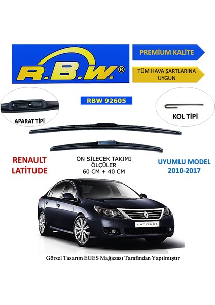 Renault Latitude (2010-2017) Ön Silecek Süpürgesi 600MM + 400MM