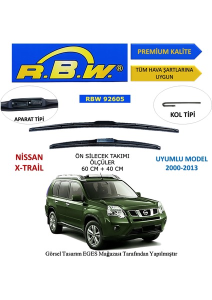 Nissan X-Trail (2000-2013) Ön Silecek Süpürgesi 600MM + 400MM