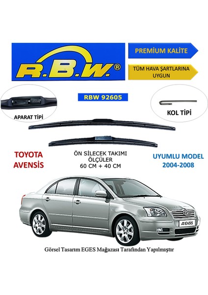 Toyota Avensis (2004-2008) Ön Silecek Süpürgesi 600MM + 400MM