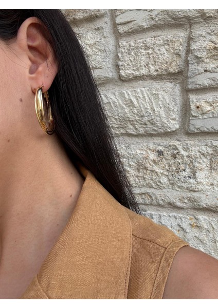 Birleşik Model Büyük Gold Çelik Halka Küpe