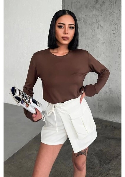 Rahat ve Şık Uzun Kollu Bisiklet Yaka Likralı Viskon Penye Body Kahverengi ( Lisinya ) fiyatları