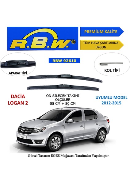 Dacia Logan 2 (2012-2015) Ön Silecek Süpürgesi 550MM + 500MM