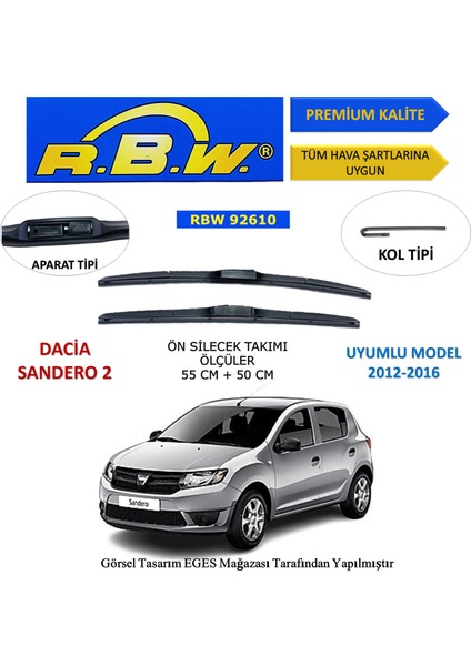 Dacia Sandero 2 (2012-2015) Ön Silecek Süpürgesi 550MM + 500MM