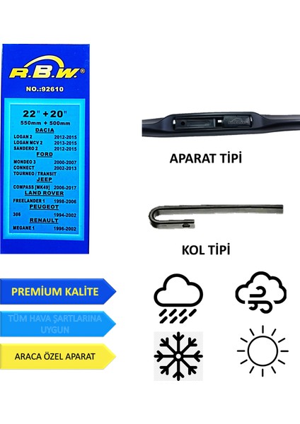 Dacia Sandero 2 (2012-2015) Ön Silecek Süpürgesi 550MM + 500MM fiyatları