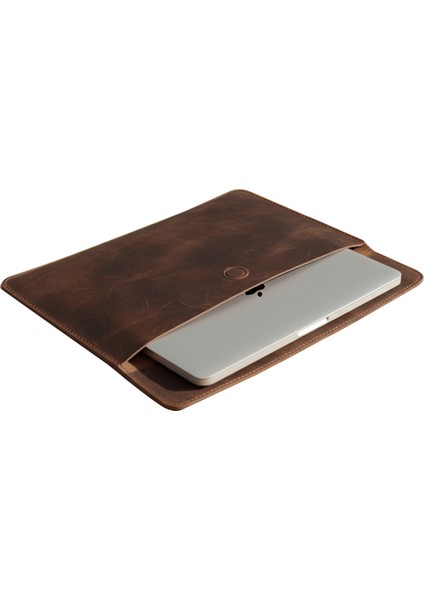 Vintage Hakiki Deri Laptop Çantası 14 Inç Uyumlu | El Yapımı MacBook Kılıfı