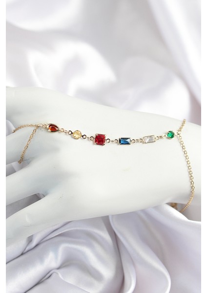 Pirinç Renkli Zirkon Taşlı Y Model Gold Renk Kadın Şahmeran - Lisinya