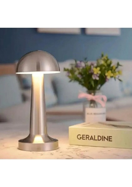 Mantar Model Silver Renk Şarjlı Dokunmatik 3 Renkli LED Masa Lambası (4887) fiyatları