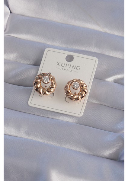 Xuping Rose Renk Oval Zirkon Taşlı Burgu Model Küpe - Lisinya