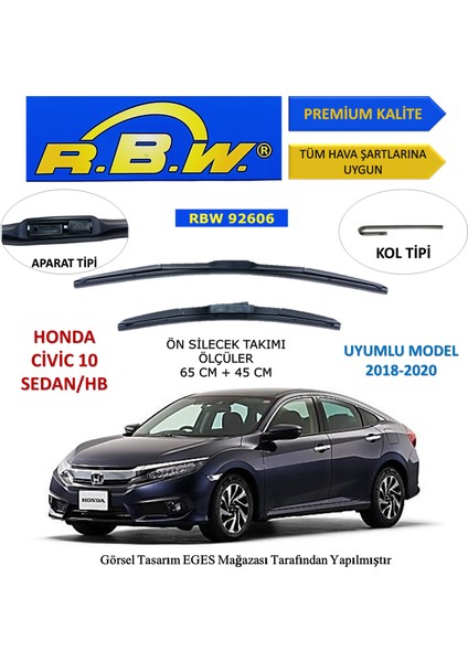 Honda Civic 10 Sedan/hb (2018-2020) Ön Silecek Süpürgesi 650MM + 450MM