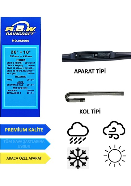 Honda Civic 10 Sedan/hb (2018-2020) Ön Silecek Süpürgesi 650MM + 450MM fiyatları