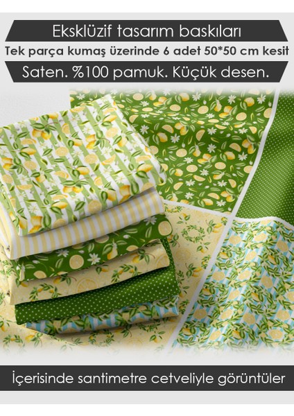 %100 Pamuk Saten Kumaş Panel – 6 Desenli Dijital Baskılı Tek Parça Patchwork Kumaş | 140 G/m², 155×100 cm