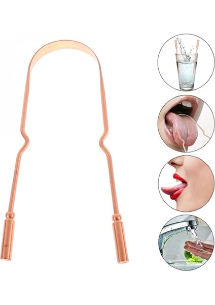 Bakır Oil Pulling Yağ Çekme Dil Plak Temizleme Aleti Dil Fırçası Sıyırıcı Dil Kaşığı (4887)