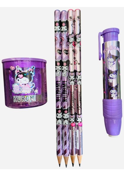 Kuromi Kurşun Kalem Silgi Çift Gözlü Kalemtraş Seti 6'lı Set