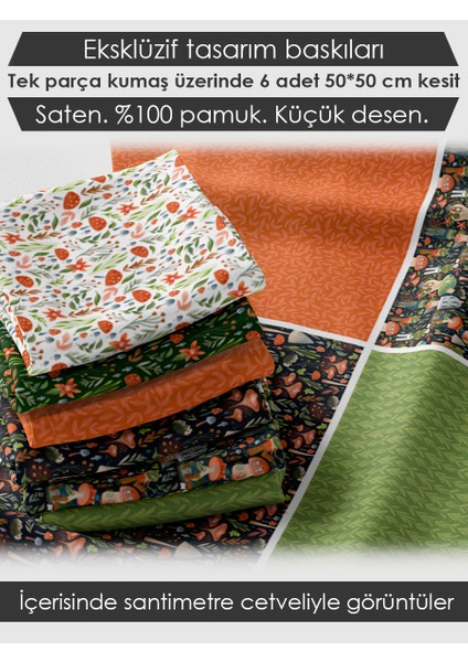 %100 Pamuk Saten Kumaş Panel – 6 Desenli Dijital Baskılı Tek Parça Patchwork Kumaş | 140 G/m², 155×100 cm