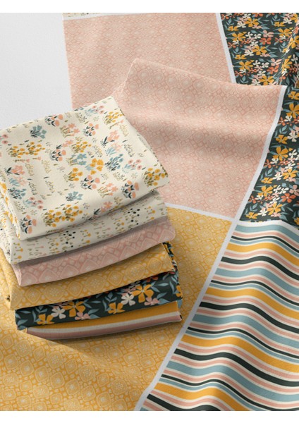%100 Pamuk Saten Kumaş Panel – 6 Desenli Dijital Baskılı Tek Parça Patchwork Kumaş | 140 G/m², 155×100 cm modelleri
