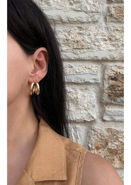 Iki Sıra Boru Çelik Gold Halka Küpe fiyatları