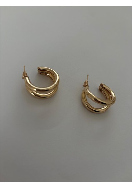 Iki Sıra Boru Çelik Gold Halka Küpe fırsatları