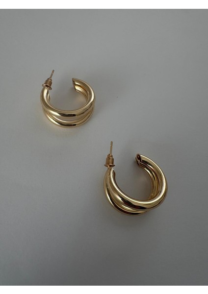 Iki Sıra Boru Çelik Gold Halka Küpe indirimleri