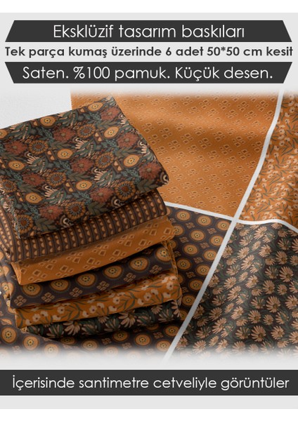 %100 Pamuk Saten Kumaş Panel – 6 Desenli Dijital Baskılı Tek Parça Patchwork Kumaş | 140 G/m², 155×100 cm