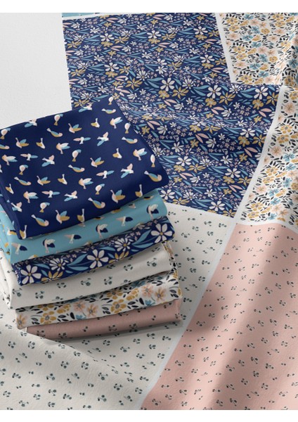 %100 Pamuk Saten Kumaş Panel – 6 Desenli Dijital Baskılı Tek Parça Patchwork Kumaş | 140 G/m², 155×100 cm fiyatları