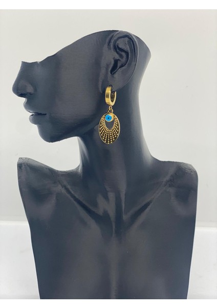 Kadın Nazar Boncuklu Çelik Küpe